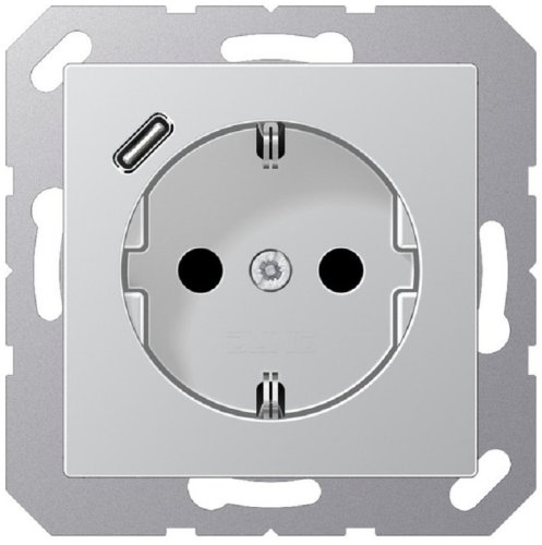 Розетка с заземлением +1хUSB тип C без рамки Jung EcoProfi 1-м. алюминий картинка
